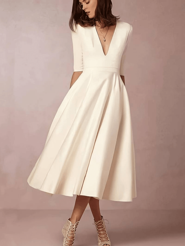 Levoire | Robe Swing Rétro Robe Femme Blanche Avec Décolleté V Profond