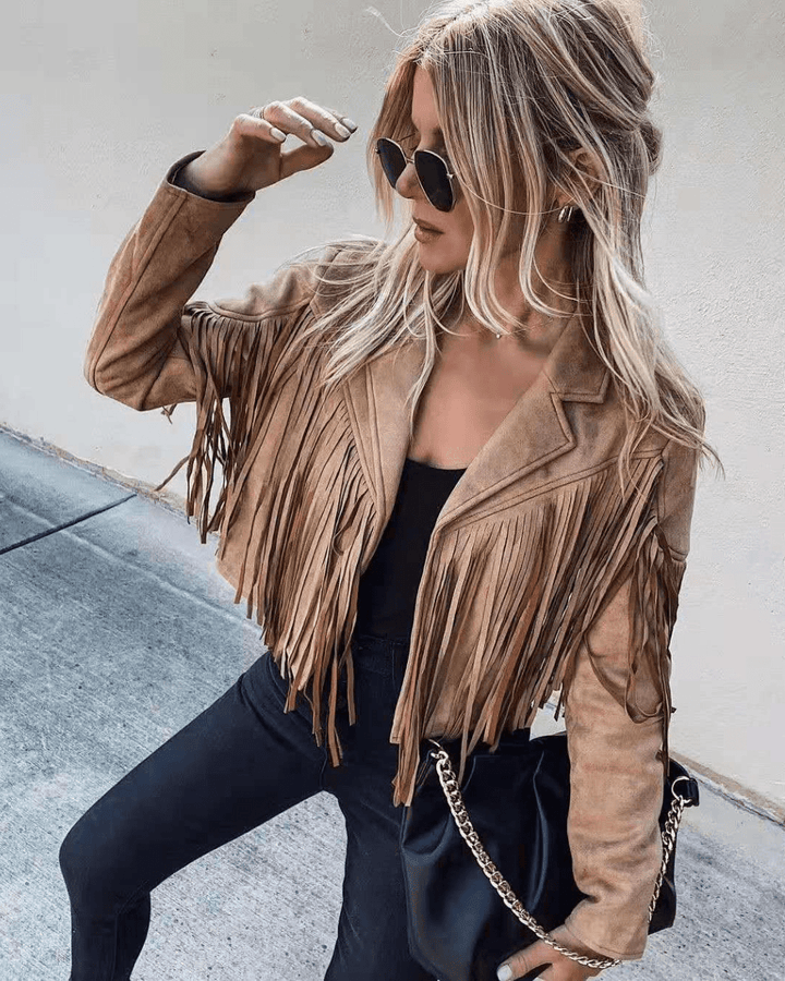 Levoire | Veste daim à franges femme Kaki