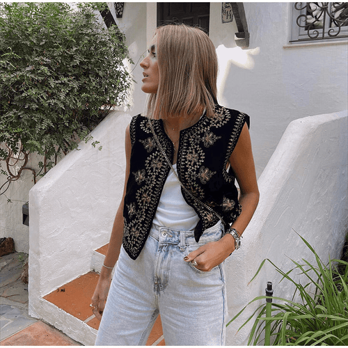 Levoire | Gilet velours brodé élégant femme