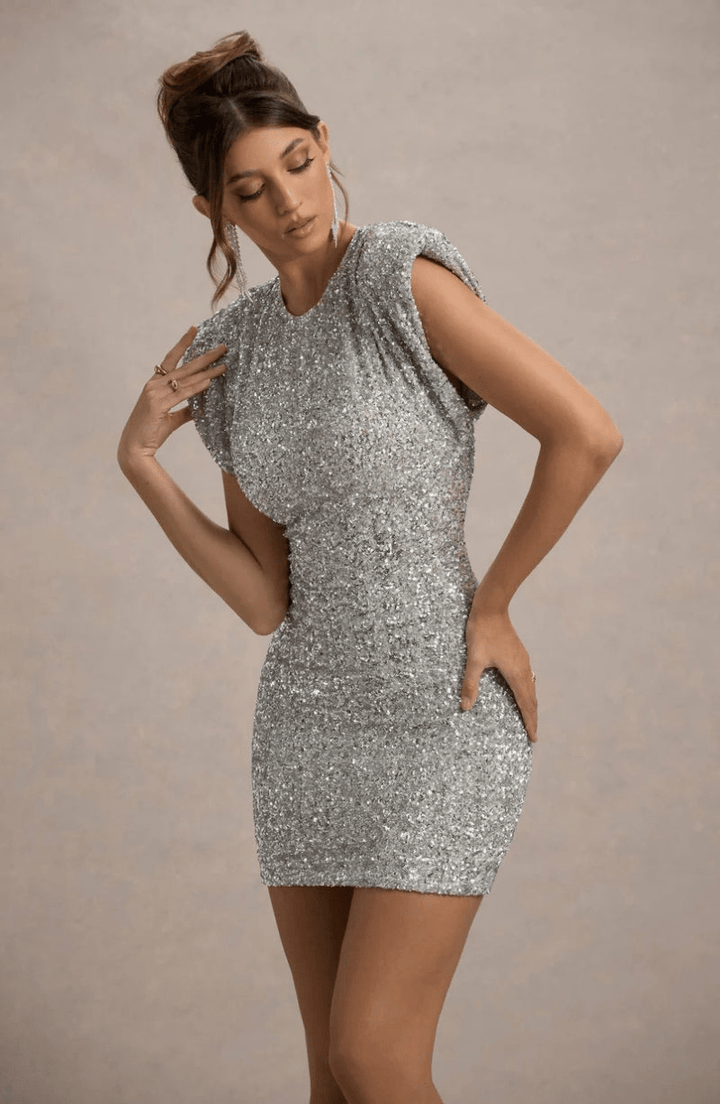 Levoire | Robe mini femme à paillettes avec épaules rembourrées