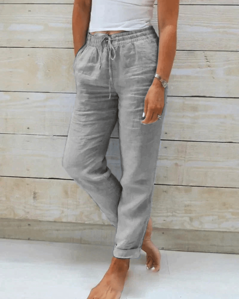 Levoire | Pantalon Lin Taille Élastique Femme Gris