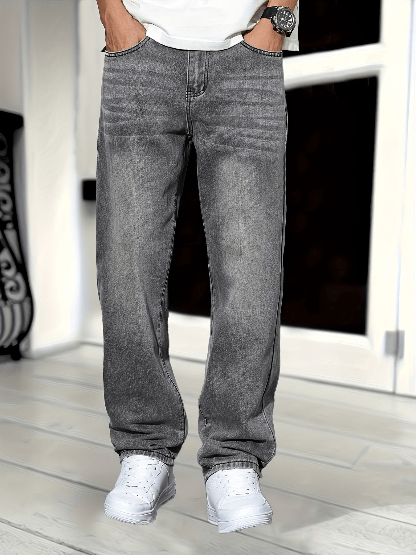Levoire | Pantalon pour homme élégant Jean en denim classique gris à coupe droite