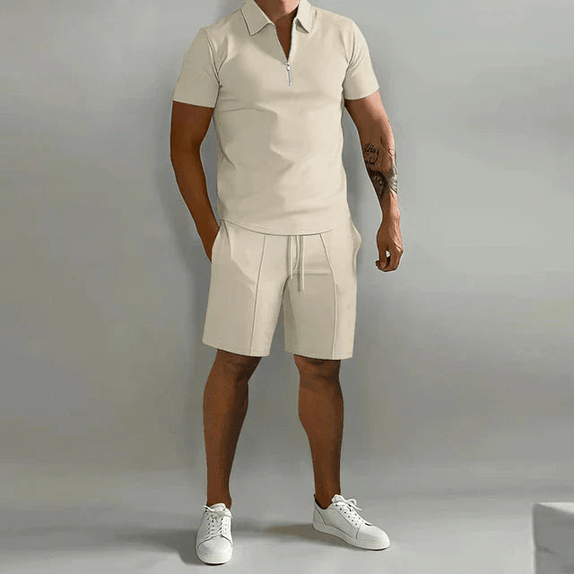Levoire | Ensemble pour hommes en deux parties Polo classique et shorts confortables pour le printemps/été Khaki