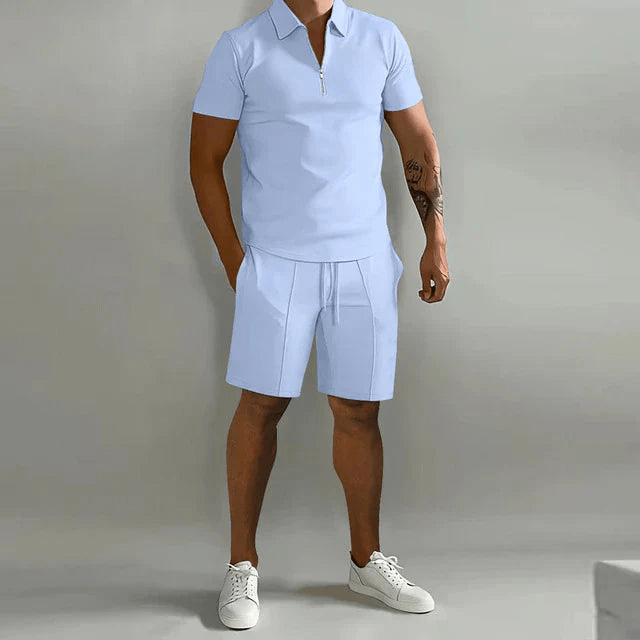 Levoire | Ensemble pour hommes en deux parties Polo classique et shorts confortables pour le printemps/été Bleu clair