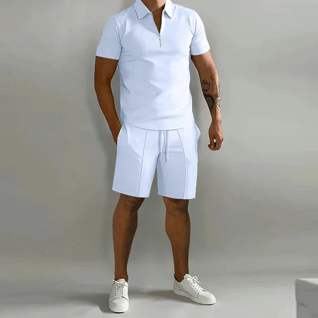 Levoire | Ensemble pour hommes en deux parties Polo classique et shorts confortables pour le printemps/été Blanc