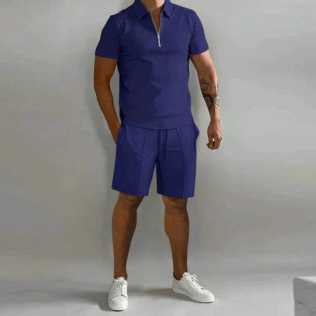 Levoire | Ensemble pour hommes en deux parties Polo classique et shorts confortables pour le printemps/été Bleu