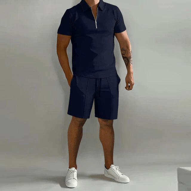 Levoire | Ensemble pour hommes en deux parties Polo classique et shorts confortables pour le printemps/été Bleu marine