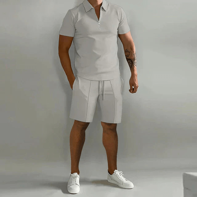 Levoire | Ensemble pour hommes en deux parties Polo classique et shorts confortables pour le printemps/été Gris