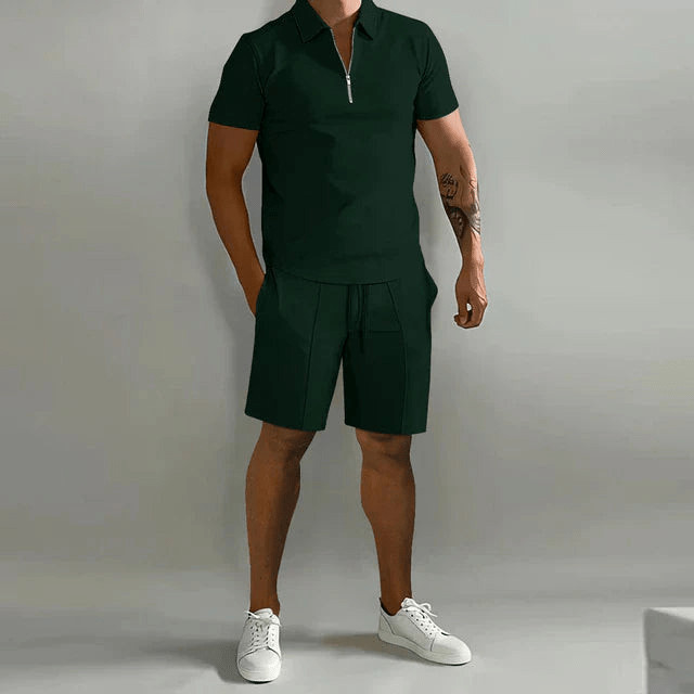 Levoire | Ensemble pour hommes en deux parties Polo classique et shorts confortables pour le printemps/été Vert