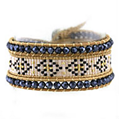 Levoire | ethnique Edyna en Cuir et Métal Rhodié et Perles de Miyuki - Livraison Offerte Noir