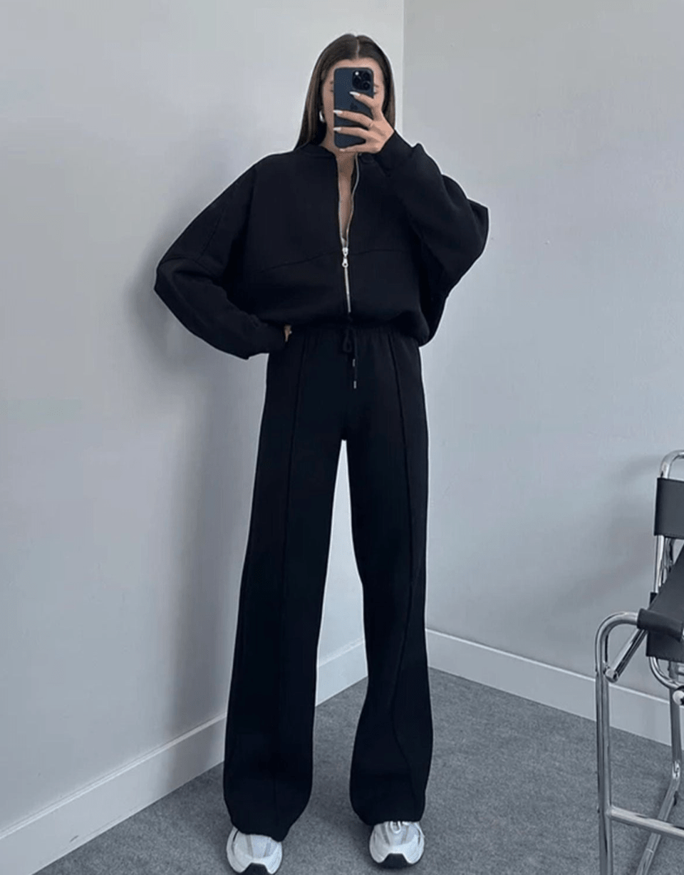 Levoire | Costume de sport confortable pour femmes Ensemble de vêtements deux pièces confortable Noir