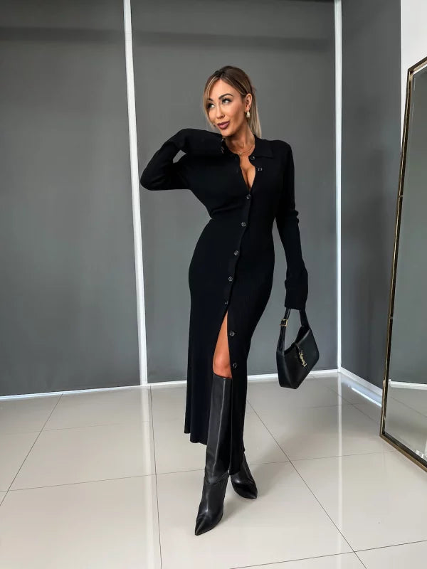 Levoire | Élégance Robe Maxi Rippée Noir
