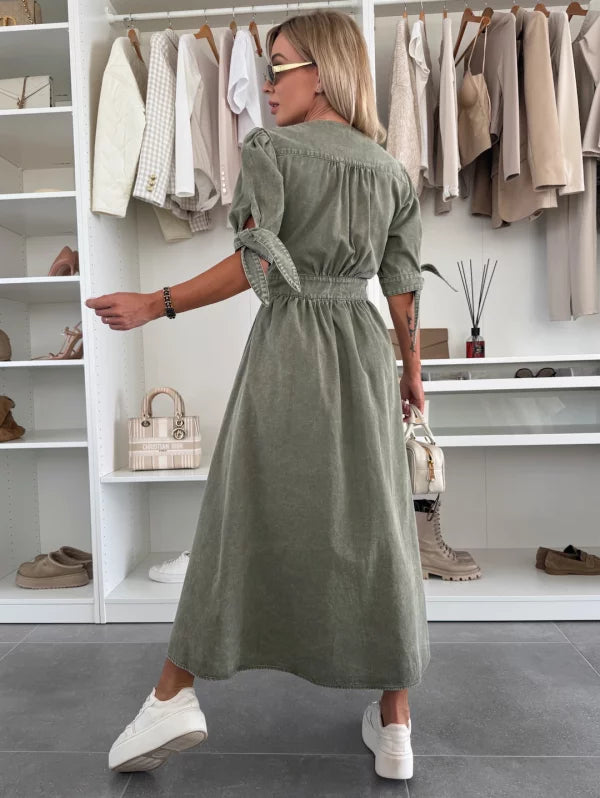 Levoire | Robe Maxi Avec Manches Bouffantes Et Boutonnière Pour Femmes