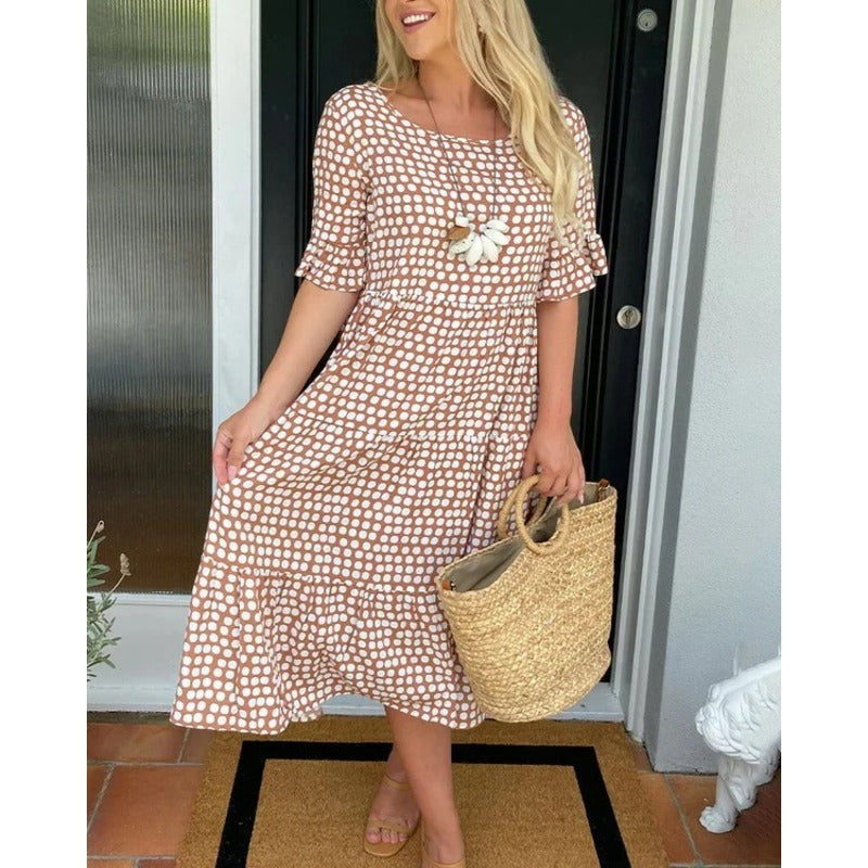 Levoire | Robe D'Été Élégante À Pois Marron clair