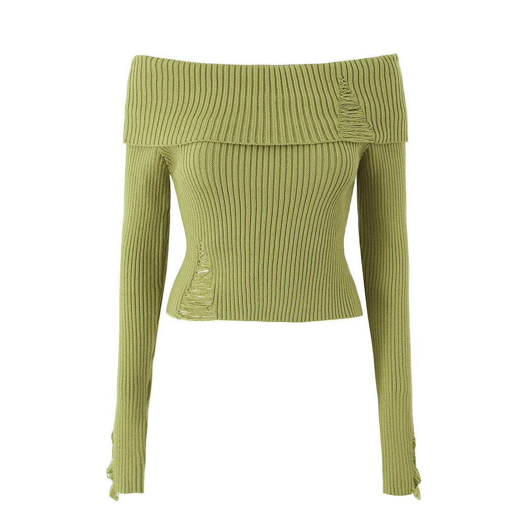 Levoire | Top Court Off-Shoulder Slim Fit En Maille Ribbed Pour Femmes olive vert