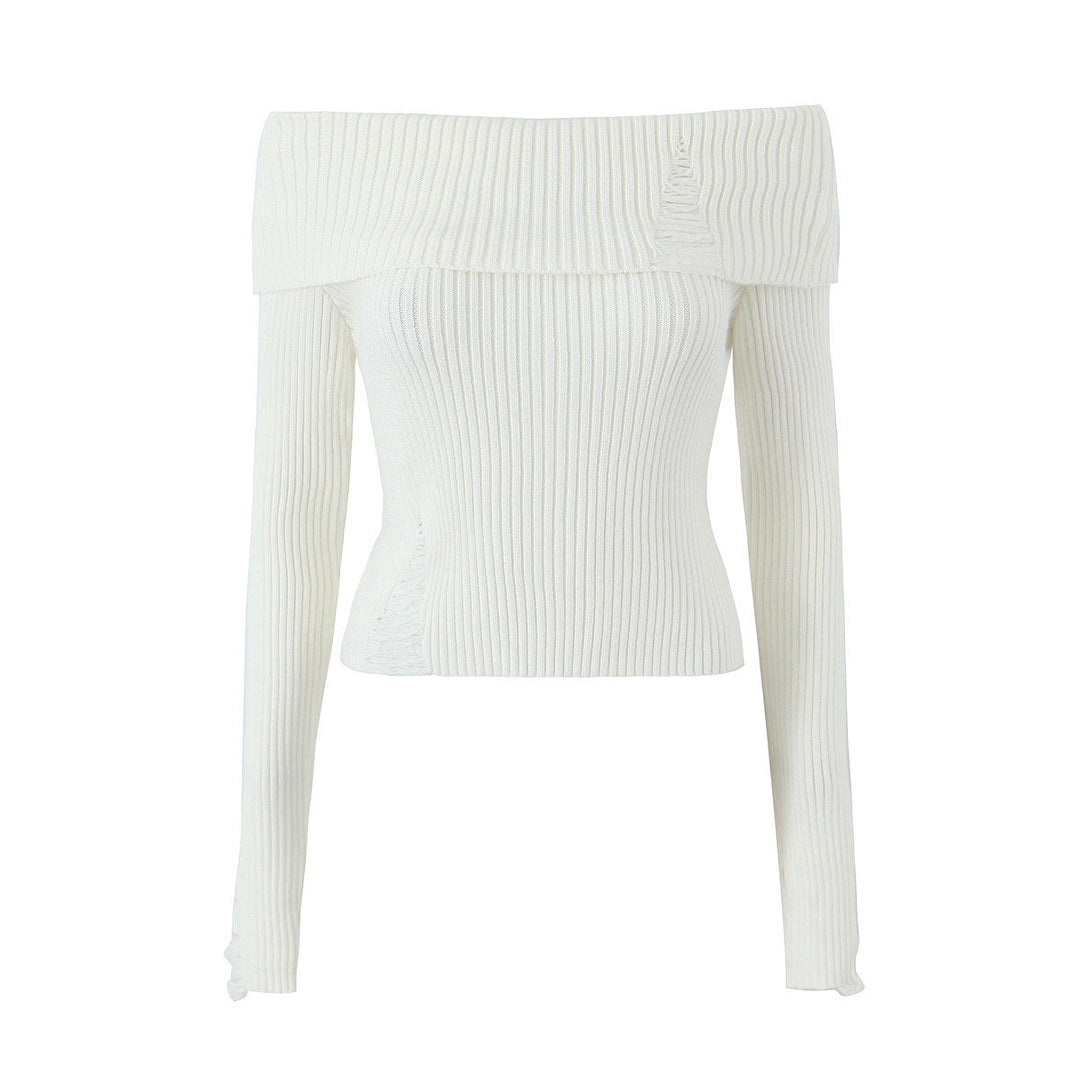 Levoire | Top Court Off-Shoulder Slim Fit En Maille Ribbed Pour Femmes Blanc