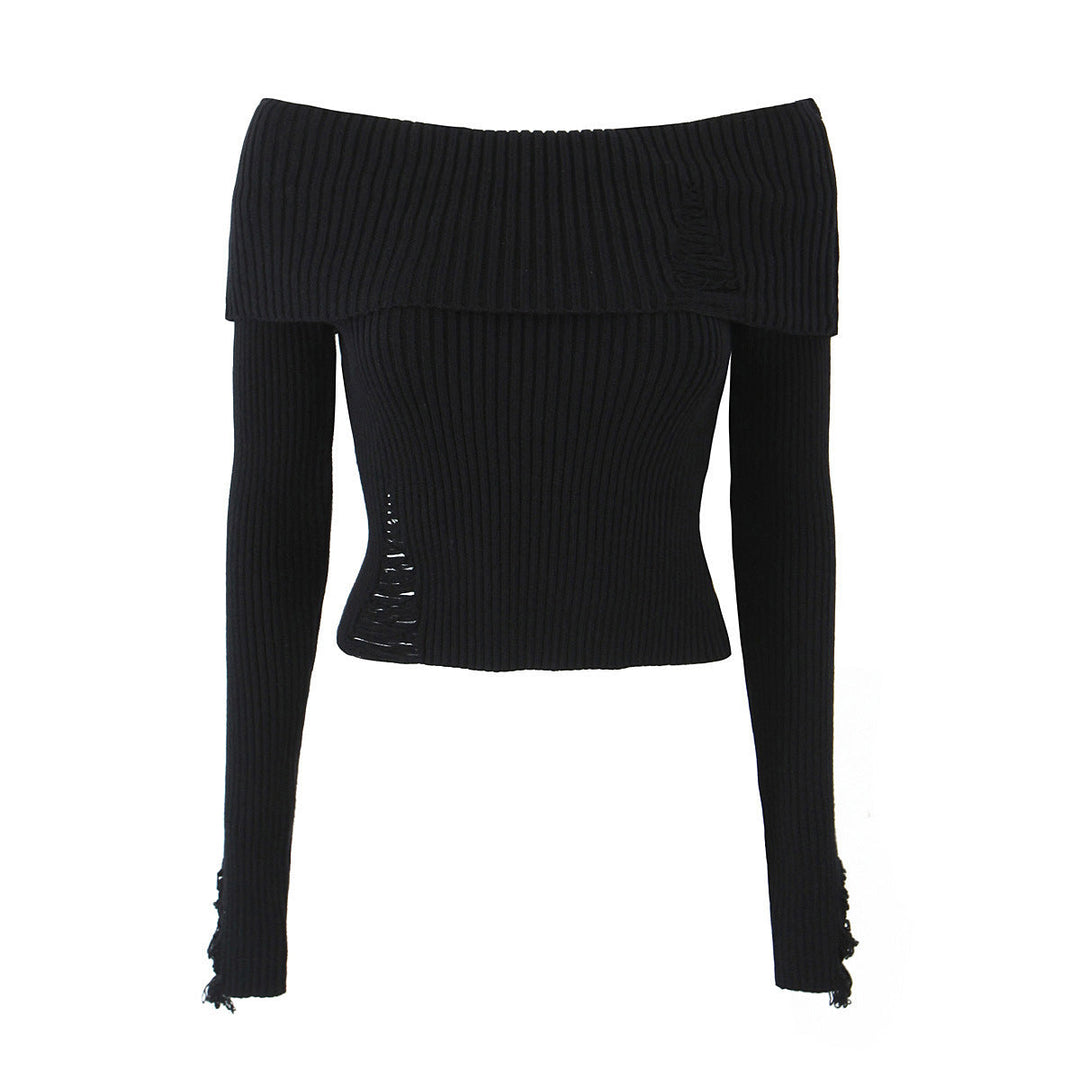 Levoire | Top Court Off-Shoulder Slim Fit En Maille Ribbed Pour Femmes Noir