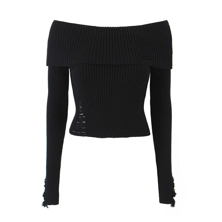 Levoire | Top Court Off-Shoulder Slim Fit En Maille Ribbed Pour Femmes Noir