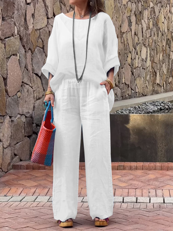 Levoire | Ensemble Deux Pièces En Coton Et Lin Pour Femmes Blanc