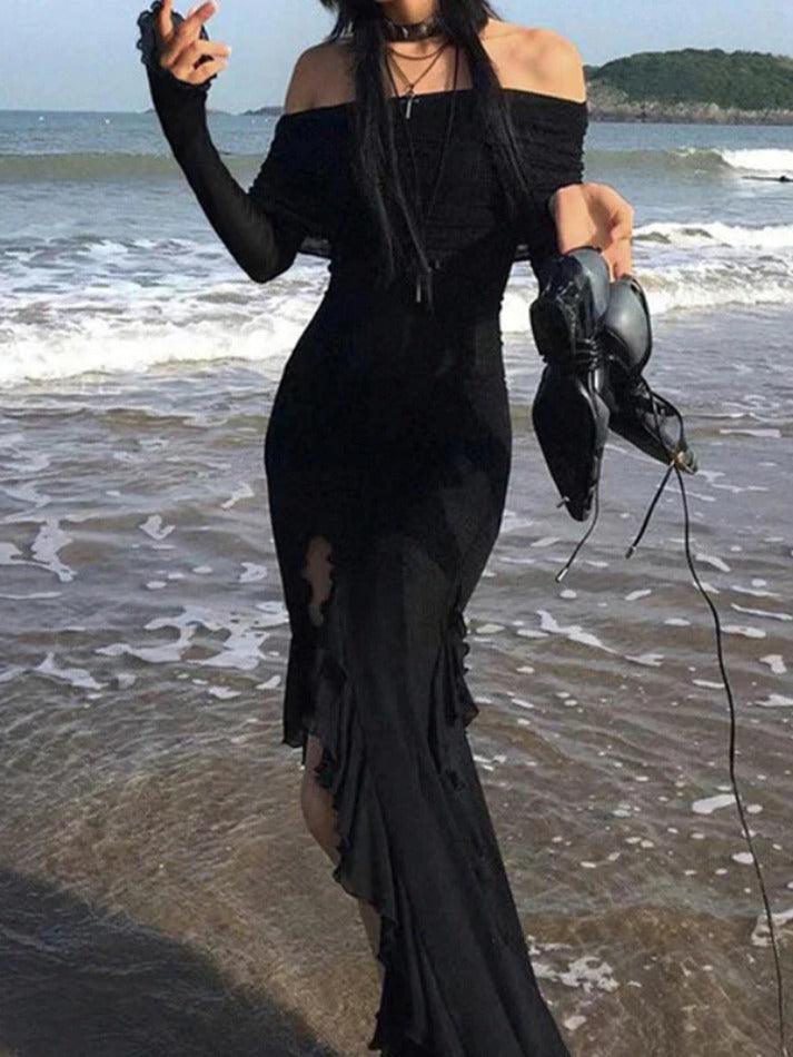 Levoire | Haut Fendu Maxi Robe À Épaules Nues Volant
