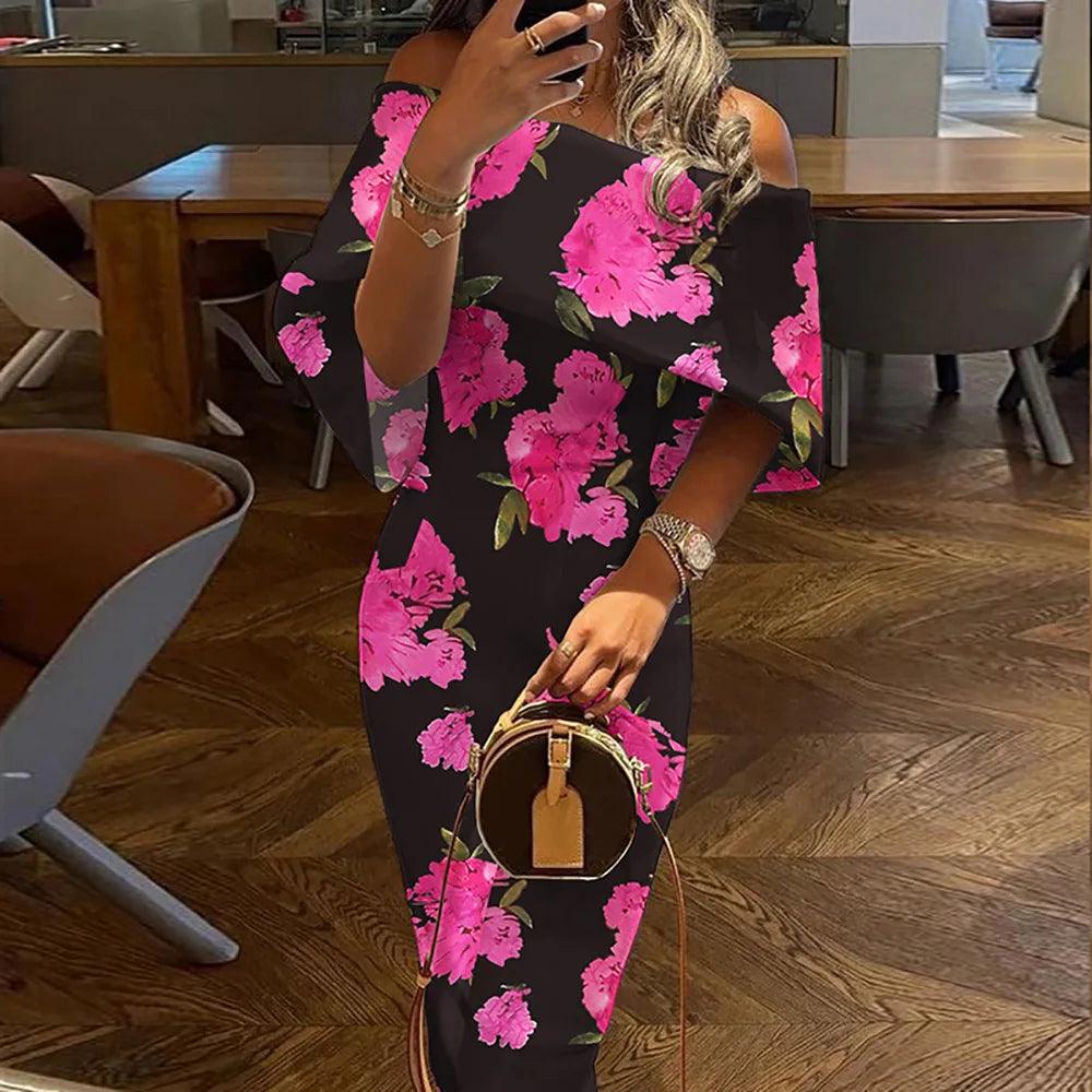 Levoire | Robe Bodycon À Épaule Dénudée Avec Découpe Flora noire