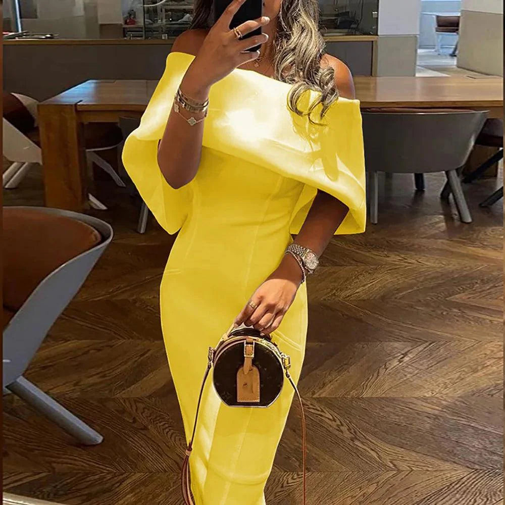 Levoire | Robe Bodycon À Épaule Dénudée Avec Découpe Jaune
