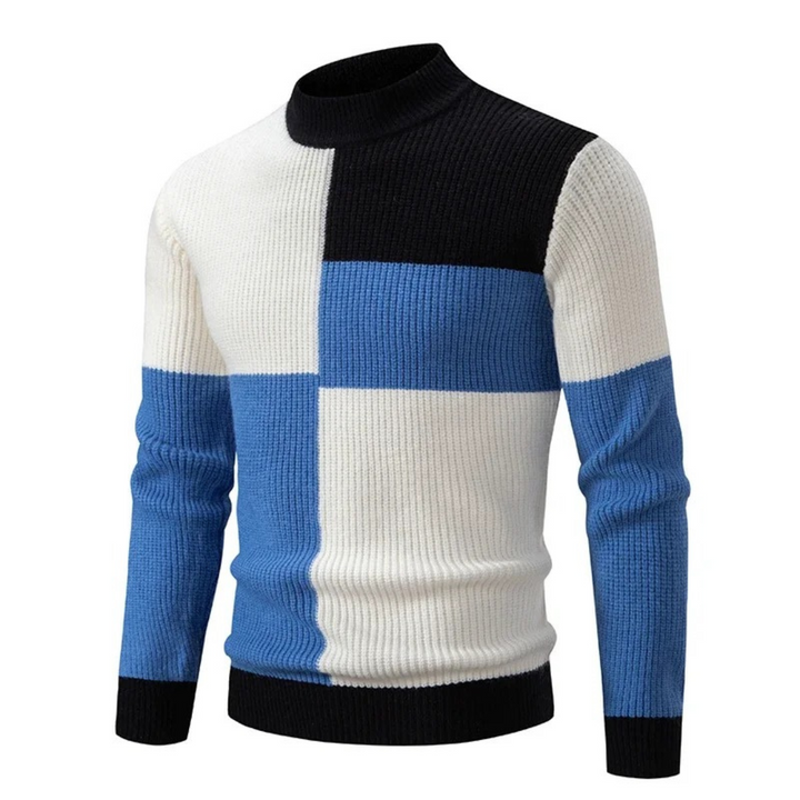 Levoire | Pull À Col Roulé Premium Pour Hommes Blanc Bleu
