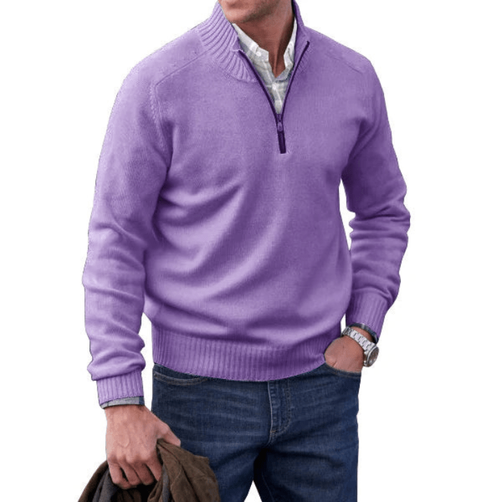 Levoire | Pull Cachemire Zippé Homme Lilas