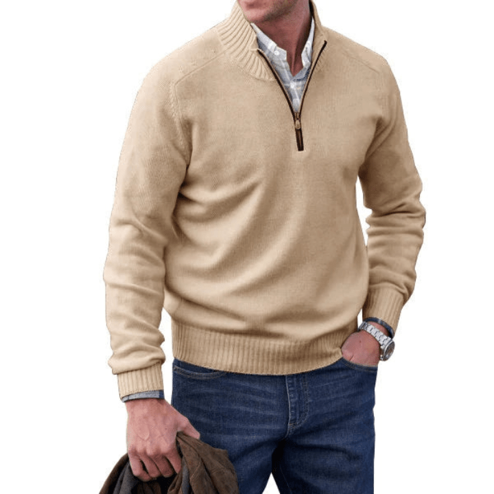 Levoire | Pull Cachemire Zippé Homme Khaki