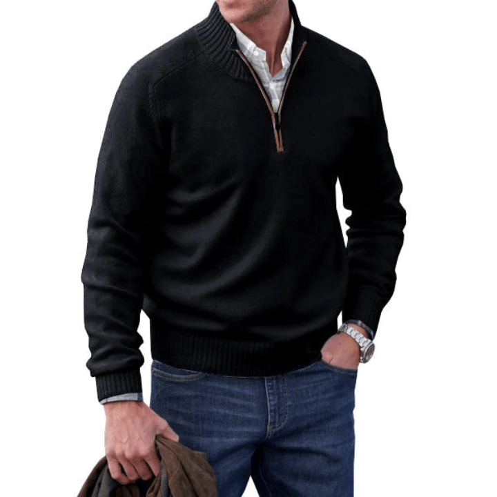 Levoire | Pull Cachemire Zippé Homme Noir