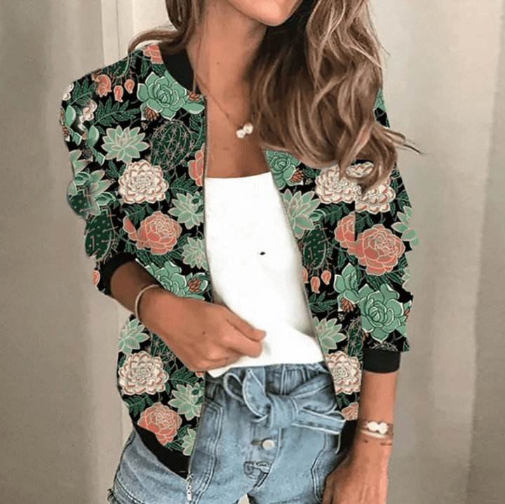 Levoire | Veste Imprimée Femme Fermeture Éclair Confort Unique Vert