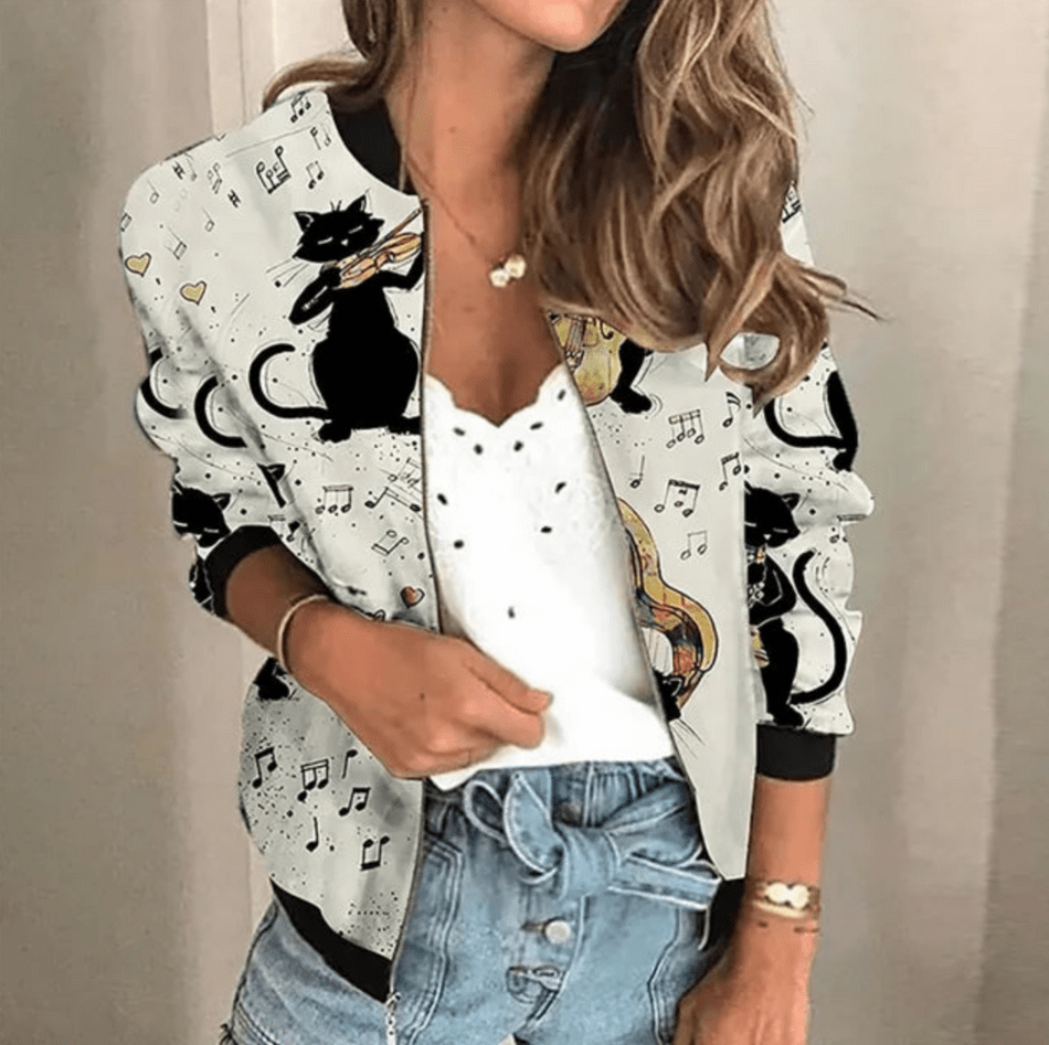 Levoire | Veste Imprimée Femme Fermeture Éclair Confort Unique Gris