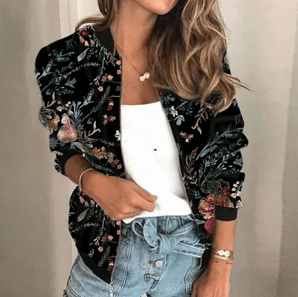 Levoire | Veste Imprimée Femme Fermeture Éclair Confort Unique Imprimé Noir