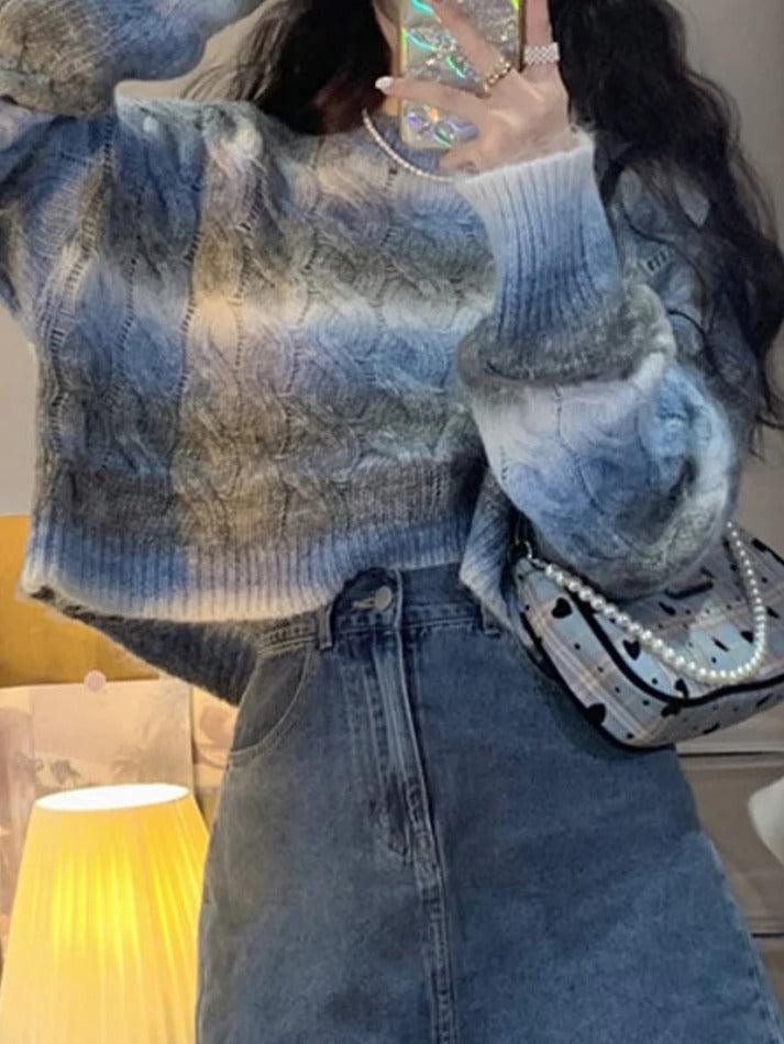 Levoire | Pull Court En Tricot Câble Ombre Bleu UNE TAILLE