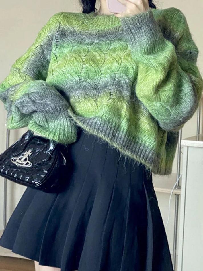 Levoire | Pull Court En Tricot Câble Ombre Vert UNE TAILLE
