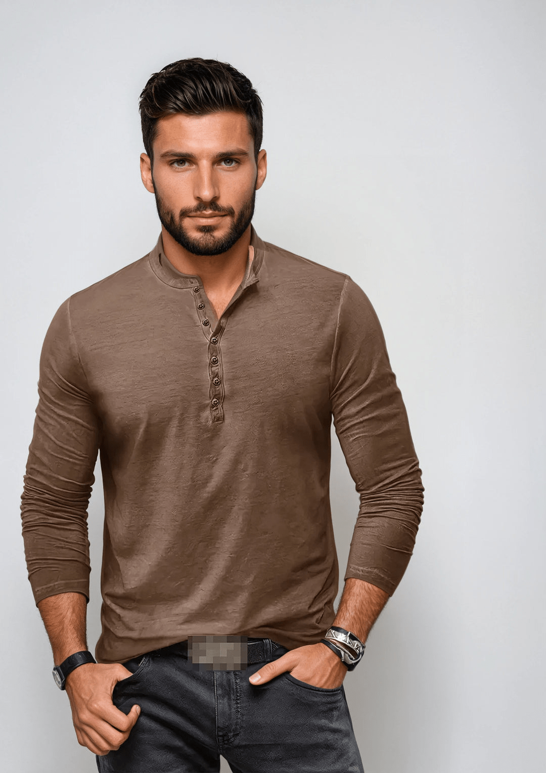 Levoire | Chemise Henley T-shirt pour hommes Khaki