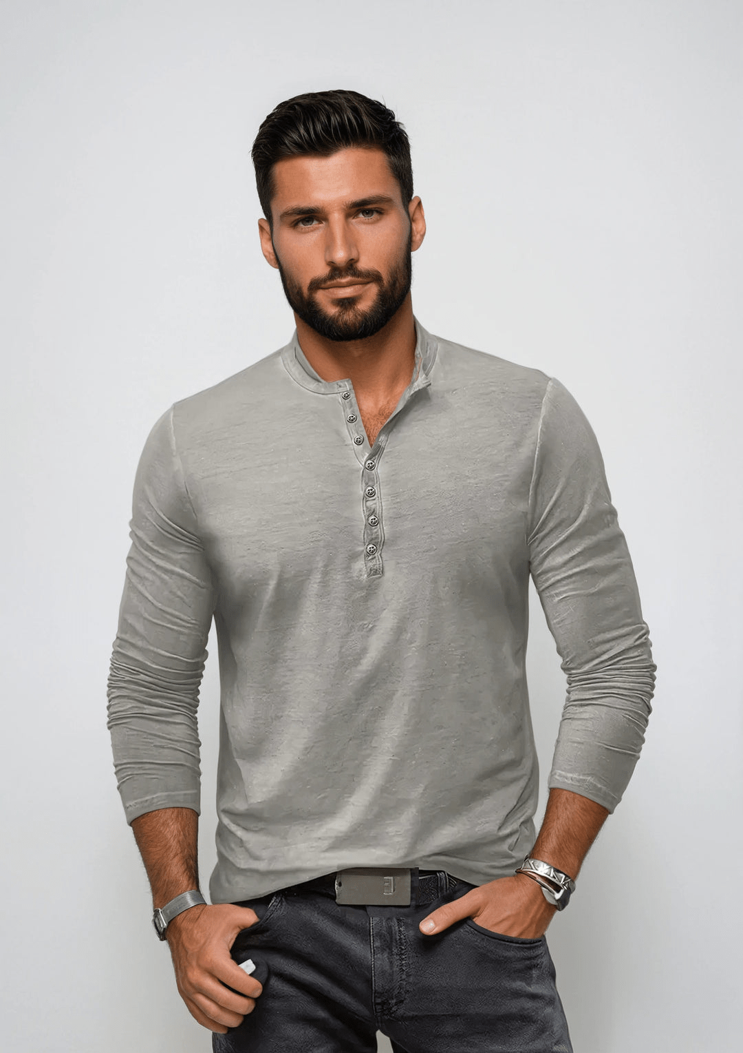 Levoire | Chemise Henley T-shirt pour hommes Gris clair