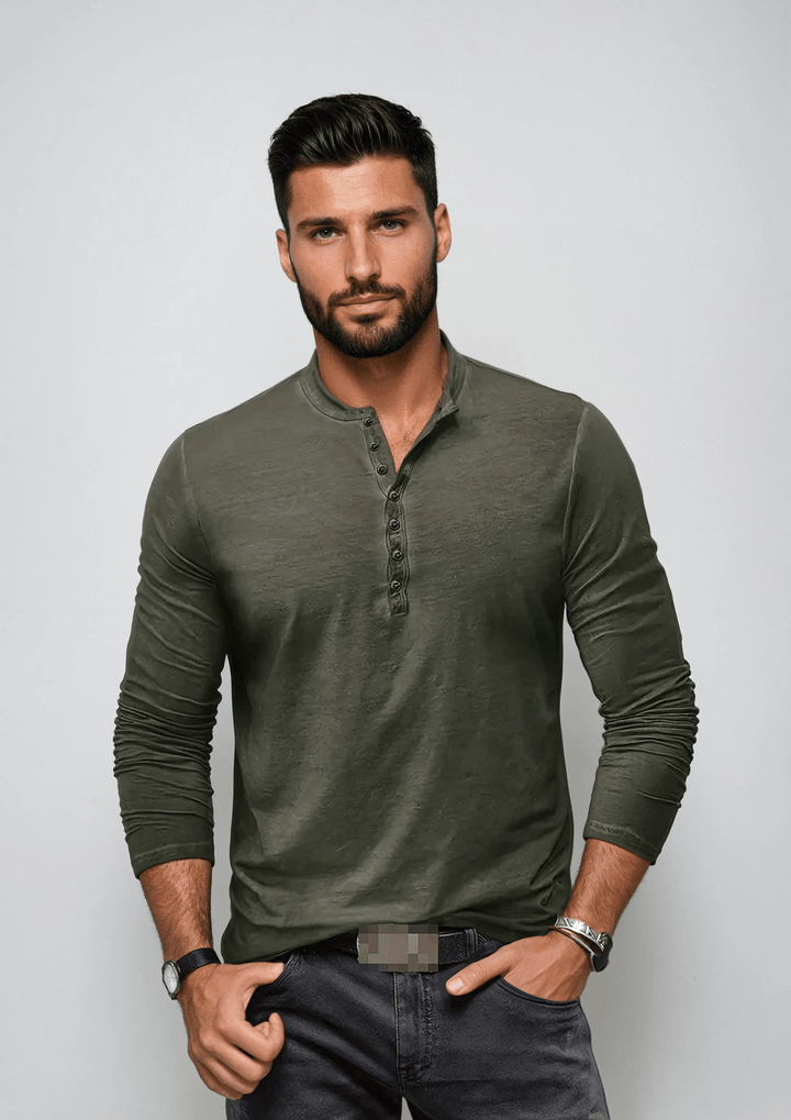 Levoire | Chemise Henley T-shirt pour hommes vert olive