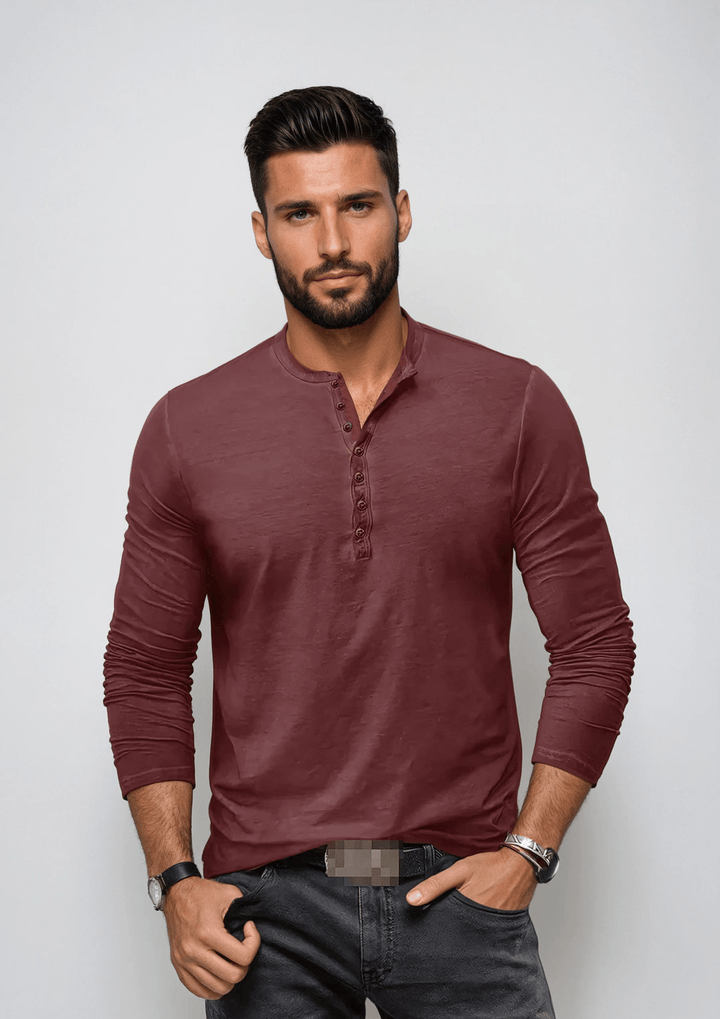 Levoire | Chemise Henley T-shirt pour hommes Rouge vin