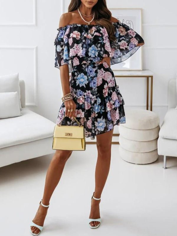 Levoire | Robe chiffon à imprimé à encolure one-neck