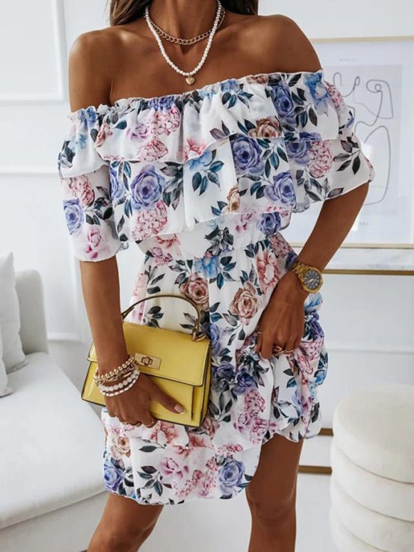 Levoire | Robe chiffon à imprimé à encolure one-neck Bleu