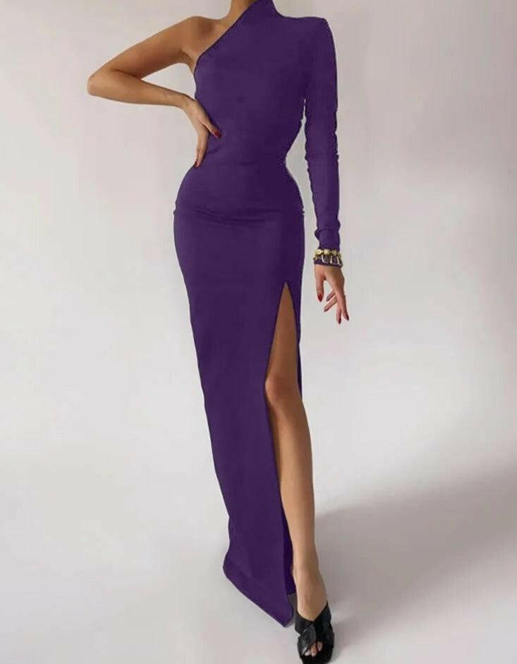 Levoire | Une Épaule Robe Noire Lilas