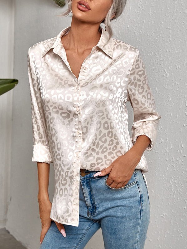 Levoire | Chemise à boutons ouverts en jacquard léopard chemise élégante à manches longues