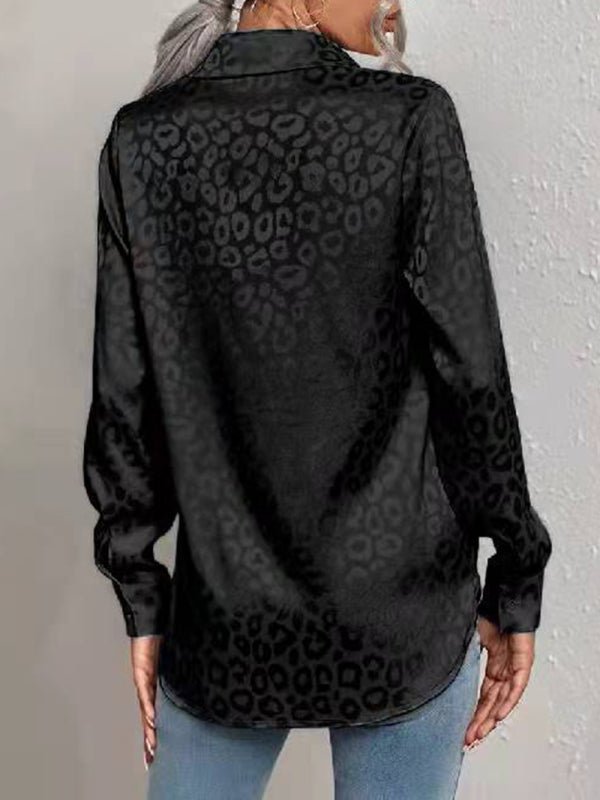 Levoire | Chemise à boutons ouverts en jacquard léopard chemise élégante à manches longues