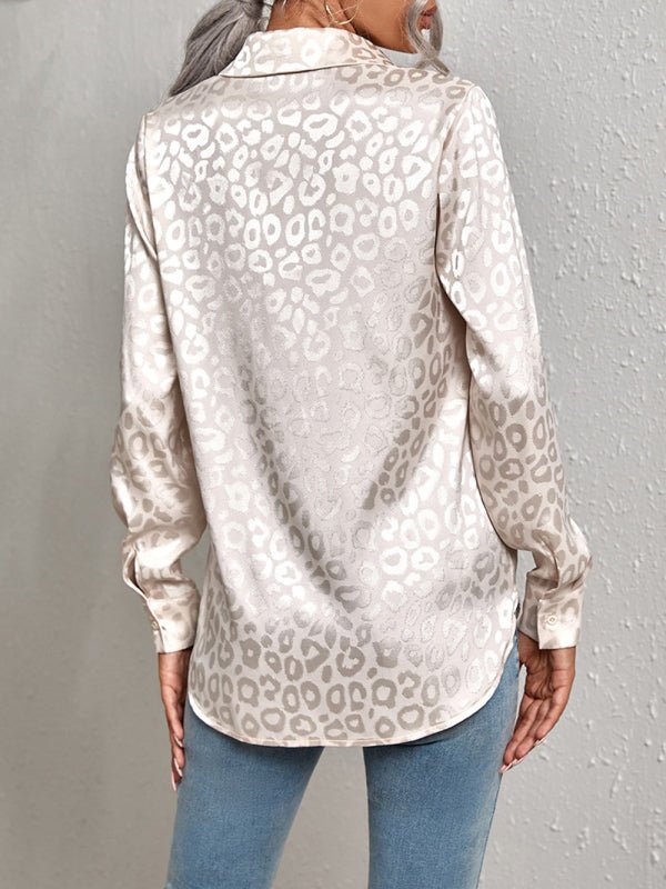 Levoire | Chemise à boutons ouverts en jacquard léopard chemise élégante à manches longues