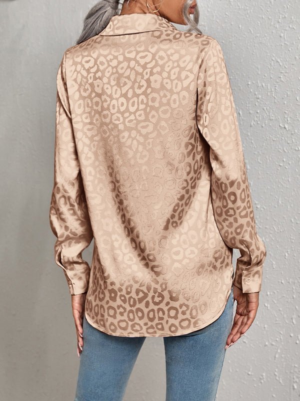 Levoire | Chemise à boutons ouverts en jacquard léopard chemise élégante à manches longues