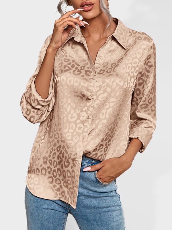 Levoire | Chemise à boutons ouverts en jacquard léopard chemise élégante à manches longues Khaki