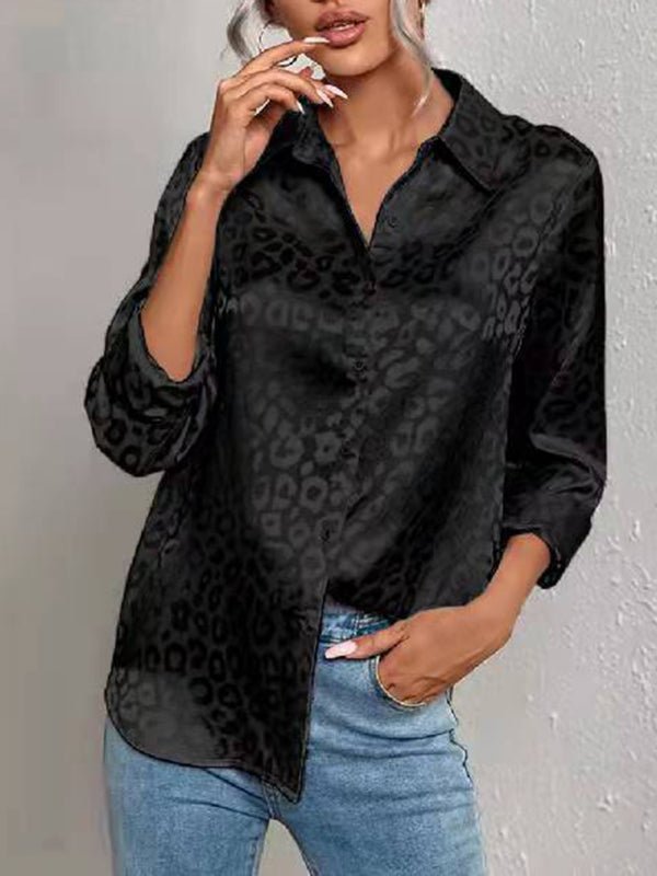 Levoire | Chemise à boutons ouverts en jacquard léopard chemise élégante à manches longues Noir