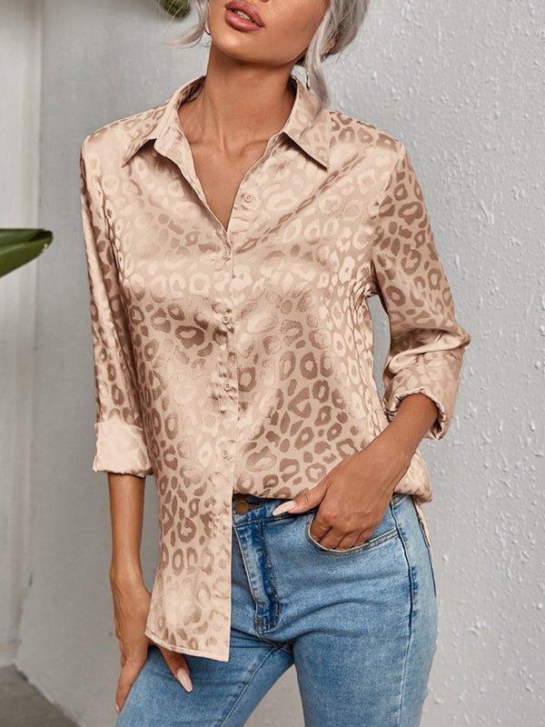 Levoire | Chemise à boutons ouverts en jacquard léopard chemise élégante à manches longues
