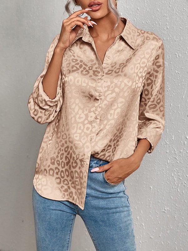 Levoire | Chemise à boutons ouverts en jacquard léopard chemise élégante à manches longues